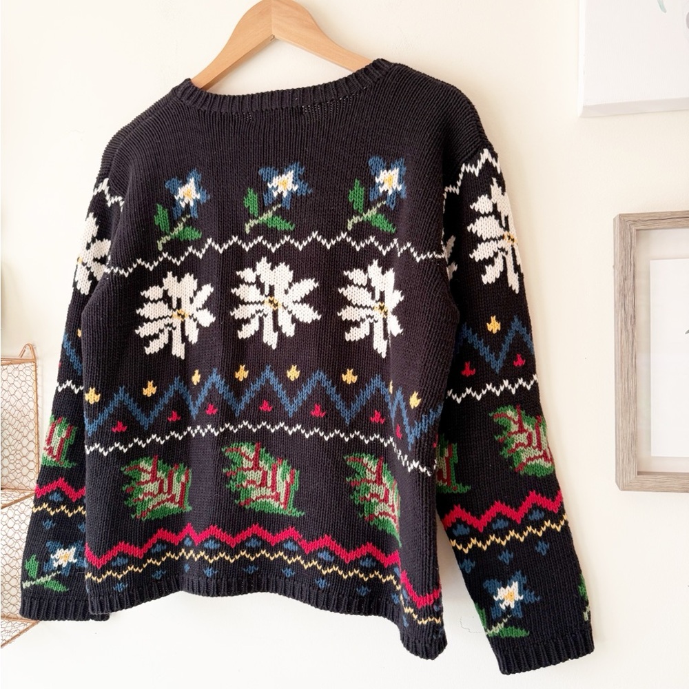 Eddie Bauer 90s Vintage Folk Art Floral Cotton Sweater Made in Hong Kong Size S - Picture 10 of 14